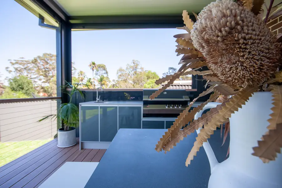 Sloping insulated pergola over an aluminium deck, Kellyville