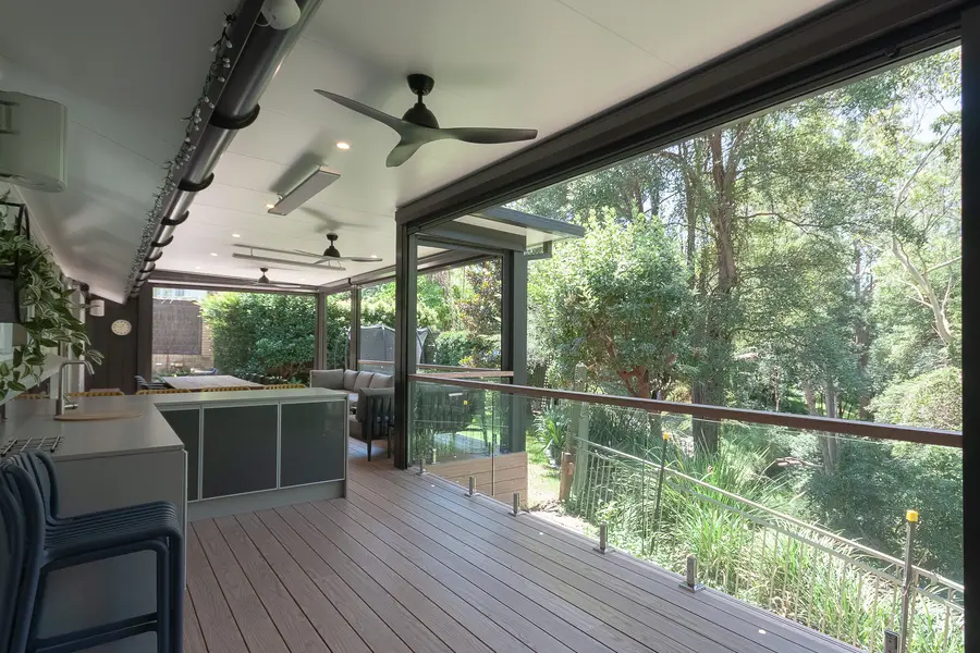 Minimalist pergola over a multi-level deck, North Rocks