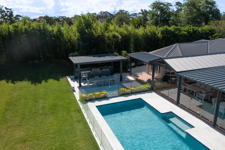 Elevated view of the cabana, pool and alfresco together