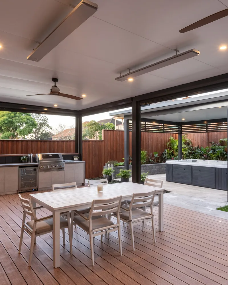 Insulated pergola over an outdoor living area