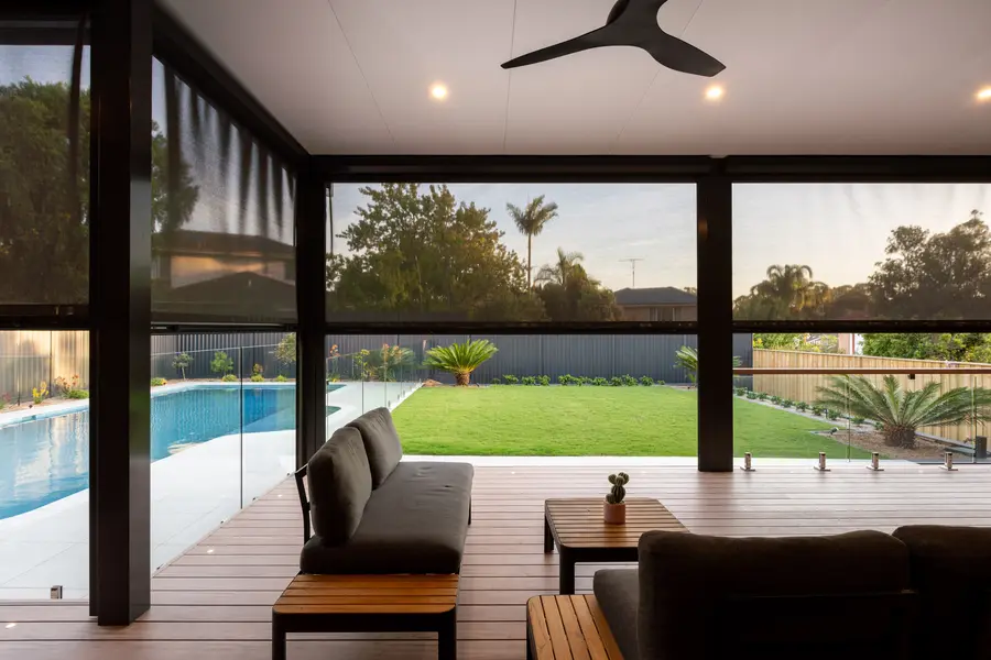 The insulated pergola roof over the entertaining deck