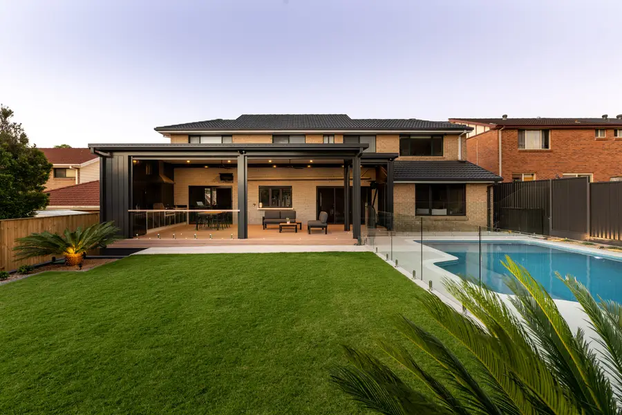 The insulated pergola and aluminium deck looking out over the pool